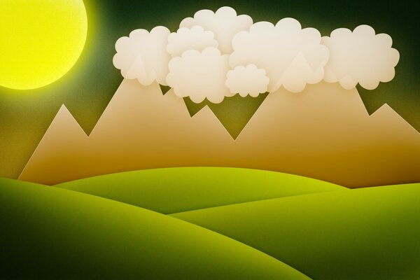 Minimalistic landscape. Clouds over the mountains. Vector illustration