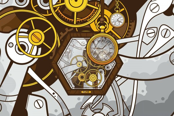 Ilustración tecnológica. Mecanismo del reloj