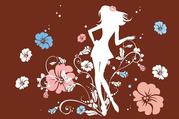 Vector graphics girl and flowers