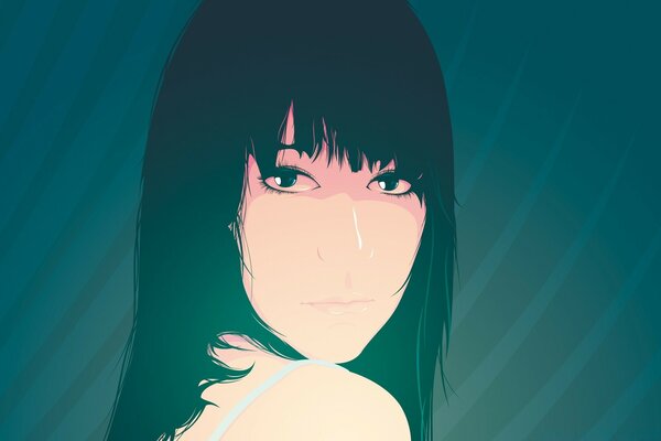 Dark-haired woman looks over her shoulder vector graphics