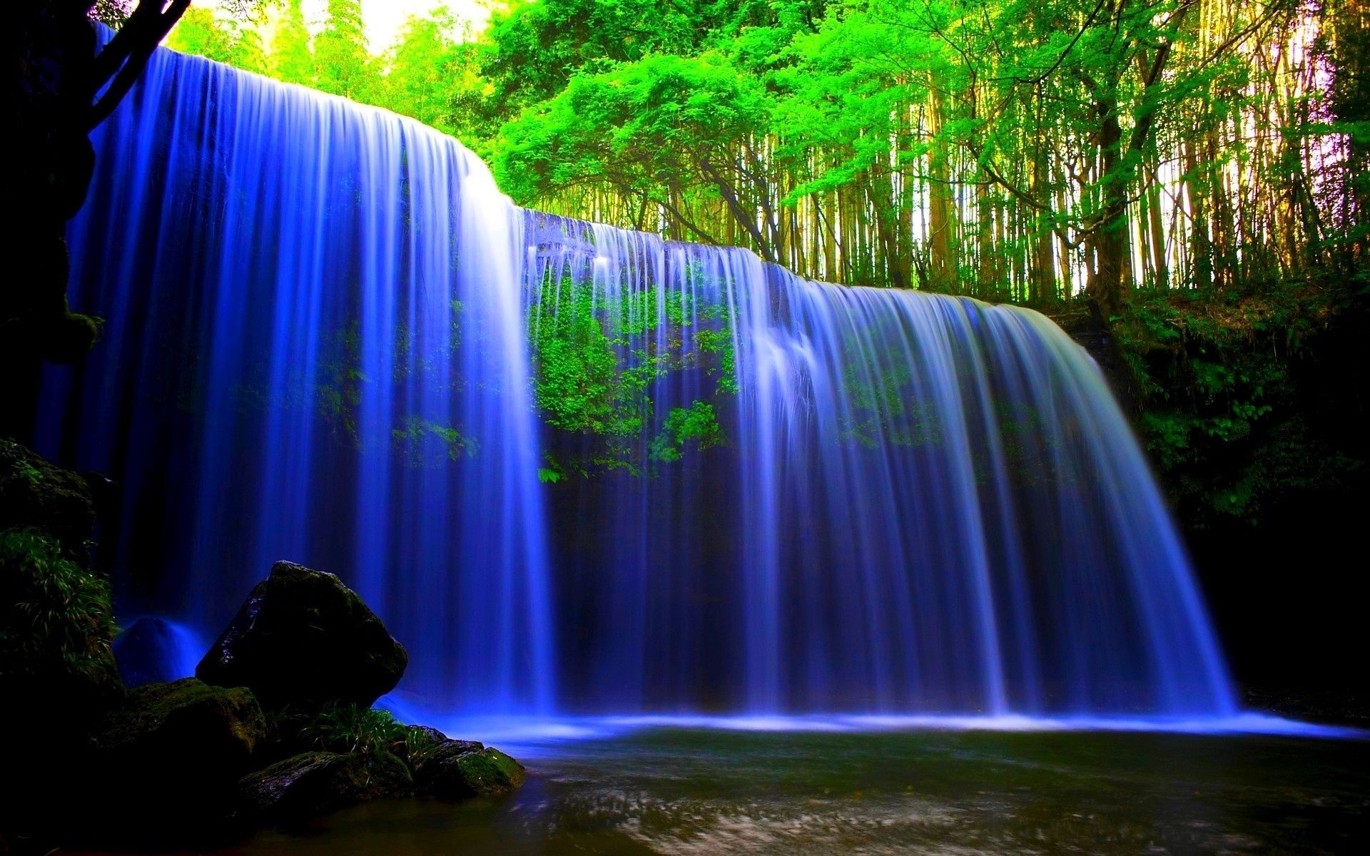 неоновые водопад воды природа поток движения река древесины размытость поток