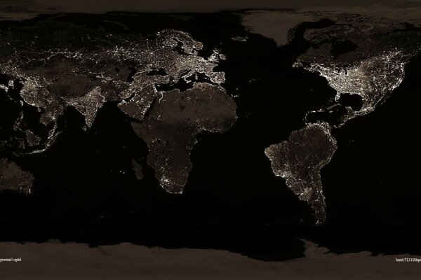 Tierra países noche continentes océanos luces ciudades