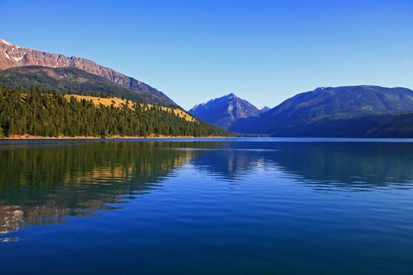 Natural landscape mountains and lake