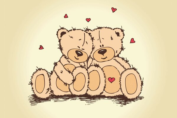 A couple of bears are surrounded by hearts