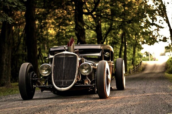 Retro car in the forest