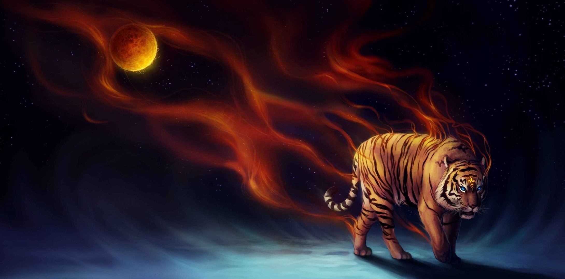 tiger mond flamme heiß astronomie planeten raum energie gefahr wissenschaft lumineszenz dunkel