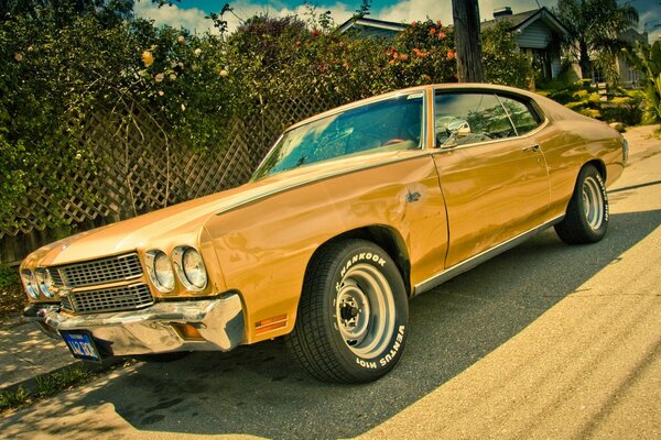 Picture of a yellow retro car