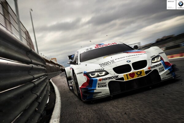 White racing car on the road