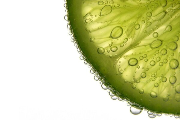 A piece of green lime with drops of water