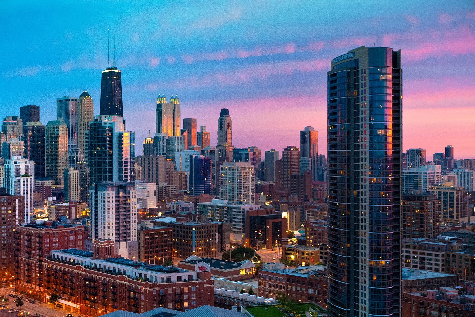 skyscrapers city skyscraper downtown skyline cityscape architecture dusk office building travel sunset urban evening sky tower finance tall business modern