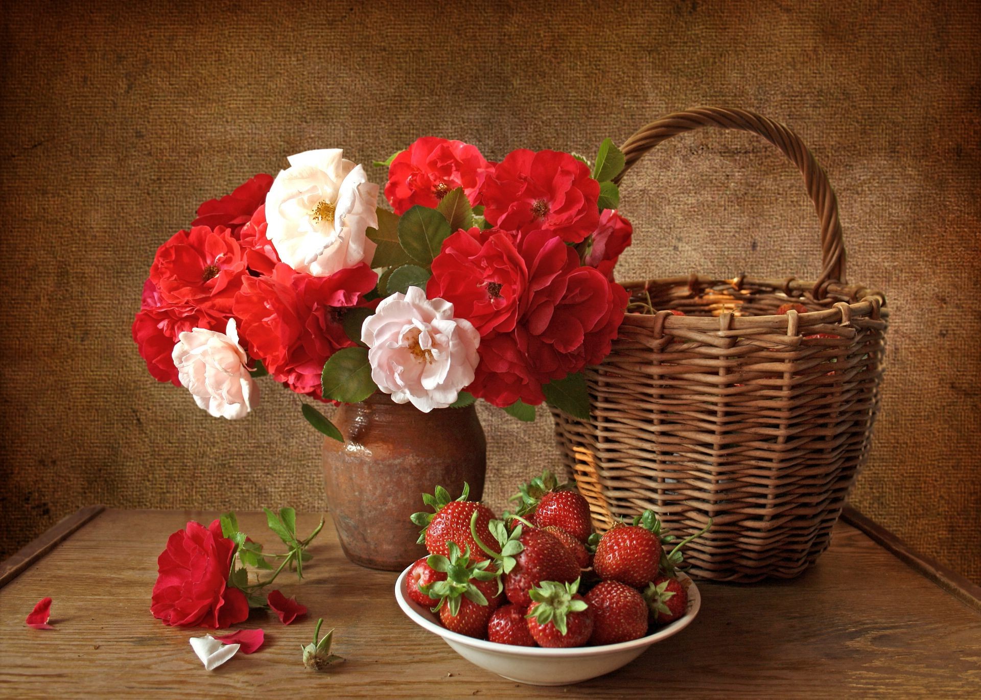 fleurs fleur rose panier nature morte décoration feuille