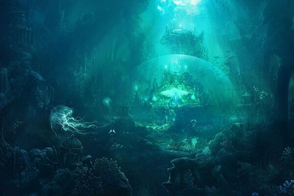 Misterioso mondo sottomarino dell oceano in stile fantasy