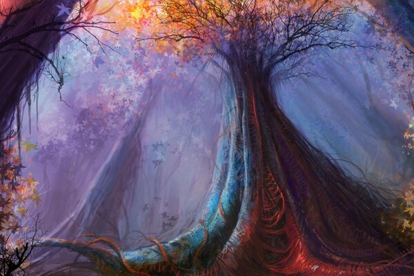 La abundancia de colores en el bosque de la pintura