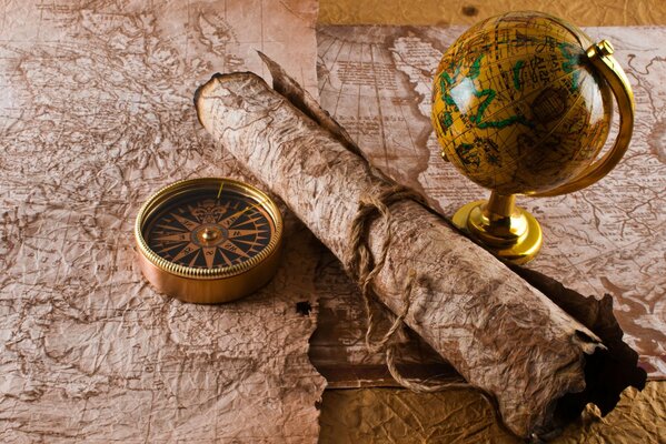 Compass manuscript Globe Rope map