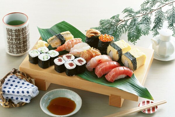 Traditional sushi on the table