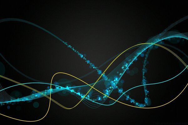 Vagues jaunes et bleues sur fond gris foncé