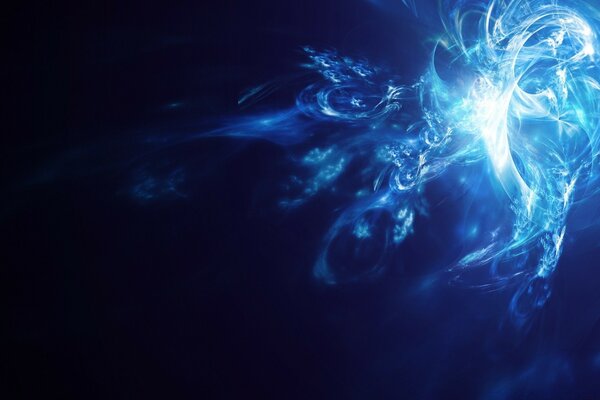 White flowing smoke on a blue background