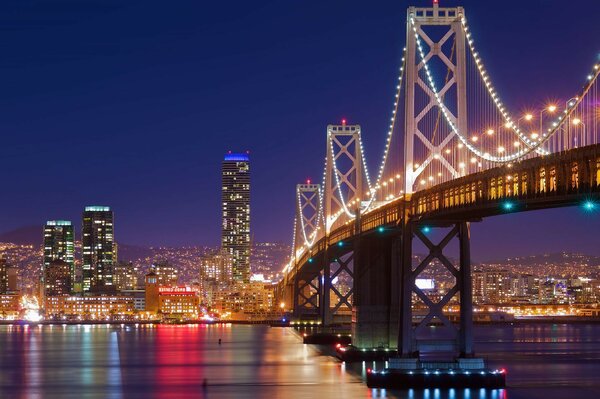 San Francisco şehri gece ışıkları san francisco köprüsü