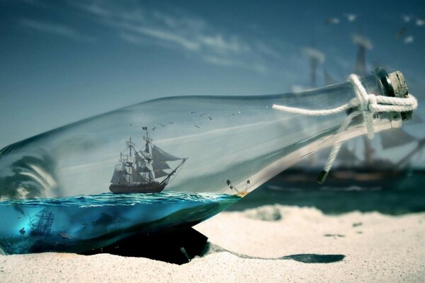 A journey in a bottle on a ship