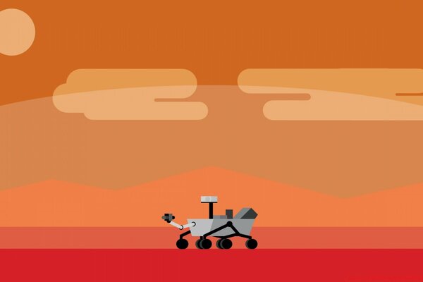 Robot on orange background and red ground