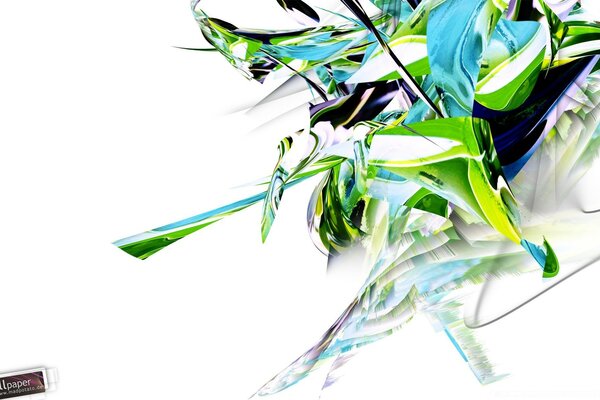 Something that looks like a grasshopper. Green and blue abstract creature