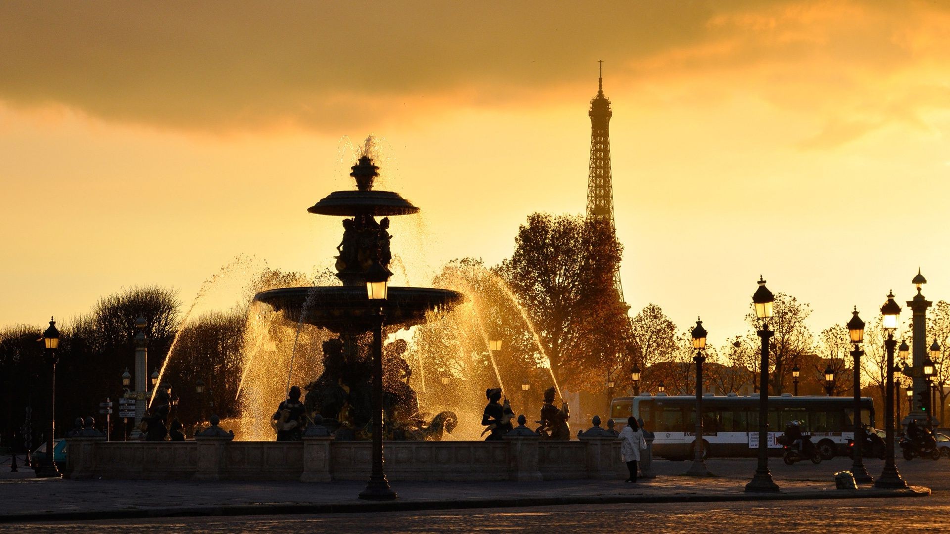 fountains sunset city travel fountain architecture sky dawn light building street tree landscape dusk outdoors park evening water