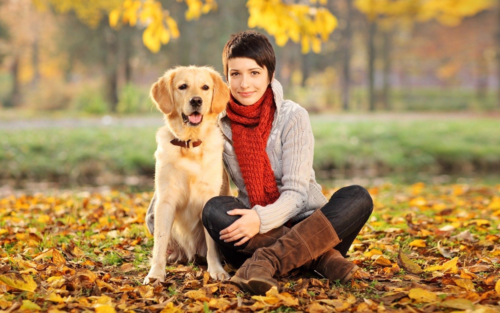 the other girls fall nature park outdoors outside leaf happiness love grass leisure sit girl cute young fun beautiful relaxation dog portrait