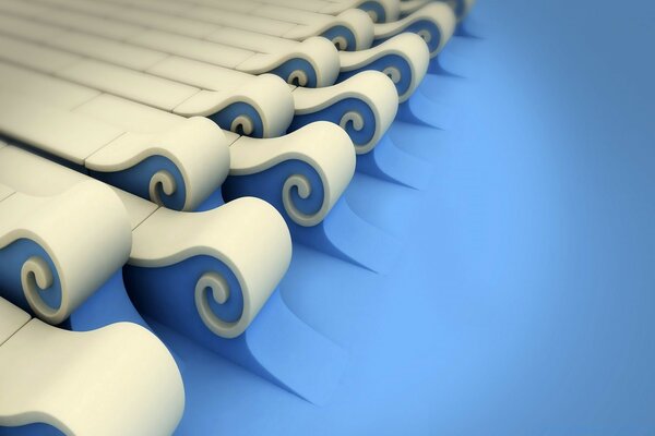 White curls on a blue background