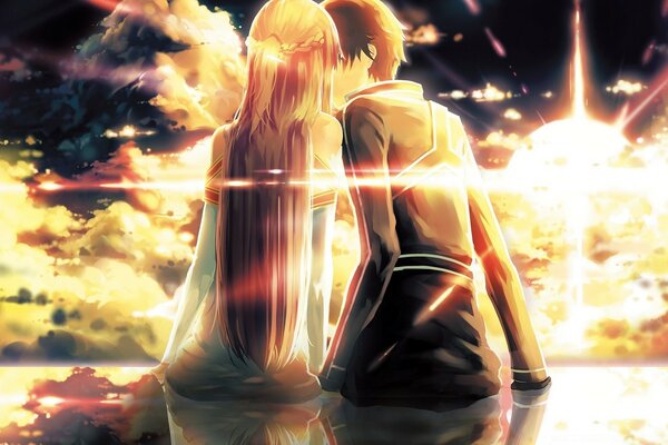 Anime. Flamme chaude de l amour dans le ciel