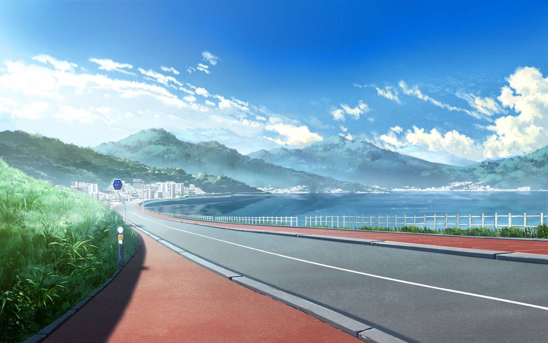 anime reisen himmel straße asphalt natur transportsystem im freien autobahn landschaft wasser sommer