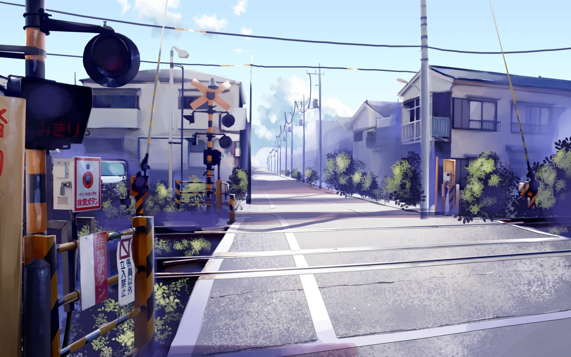 Изображение железнодорожного перехода в стиле аниме - обои на рабочий стол