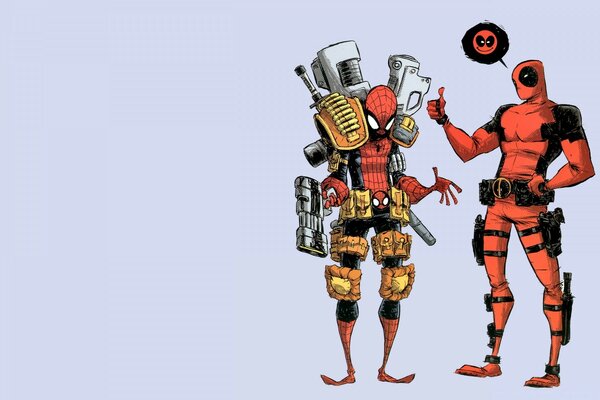 Homem-Aranha e Deadpool. Encontro de dois personagens. Figura