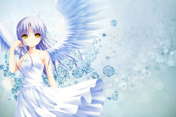 Аниме в белом платье в виде ангела