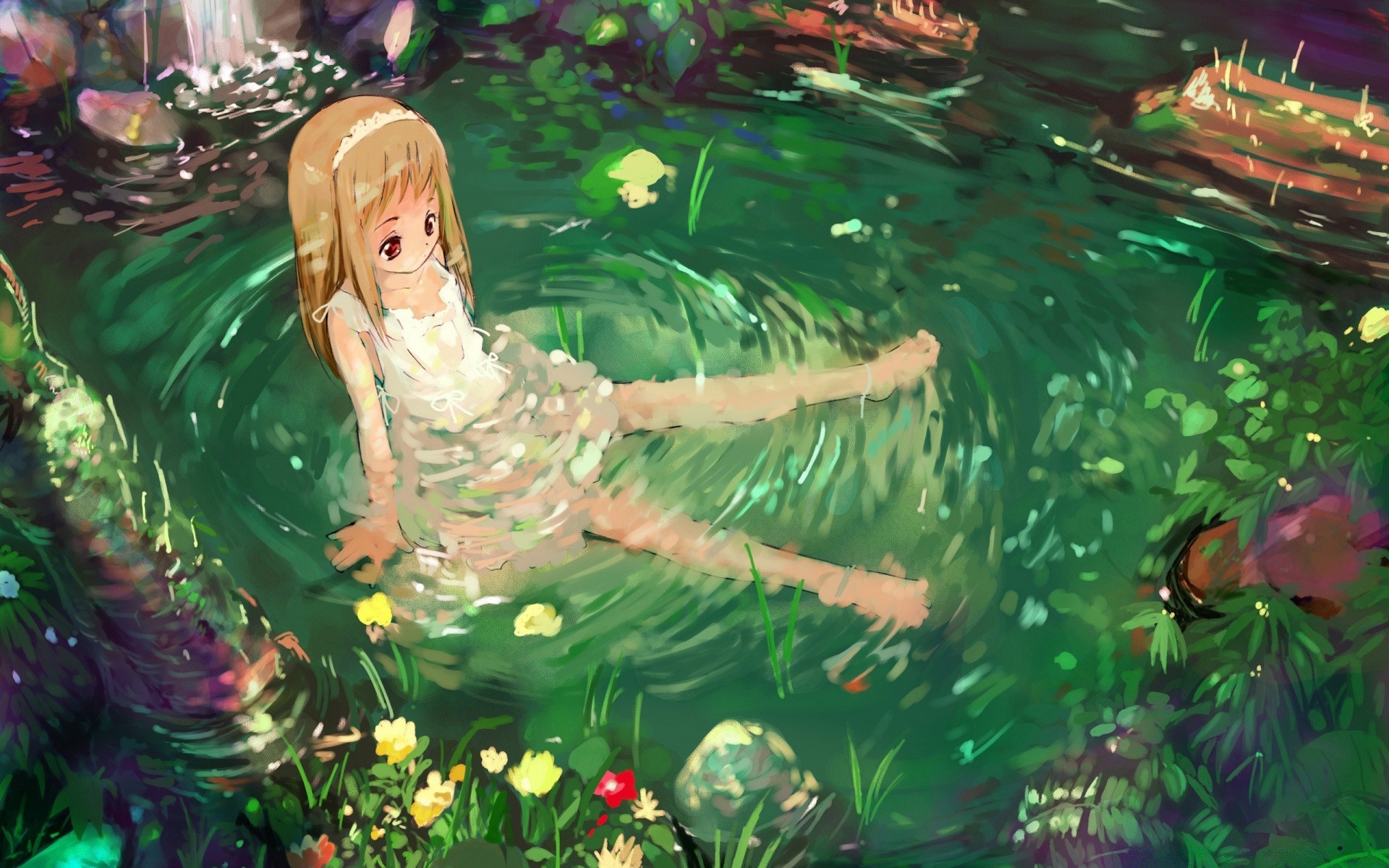 anime solo arte pintura árbol agua placer mujer