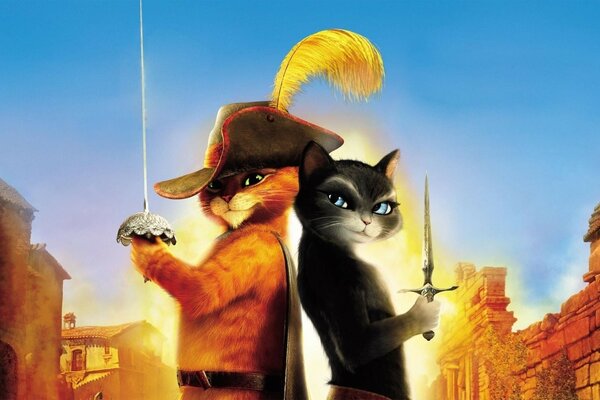 Personagens do Filme Gato de botas. Chapéu com pena e espada