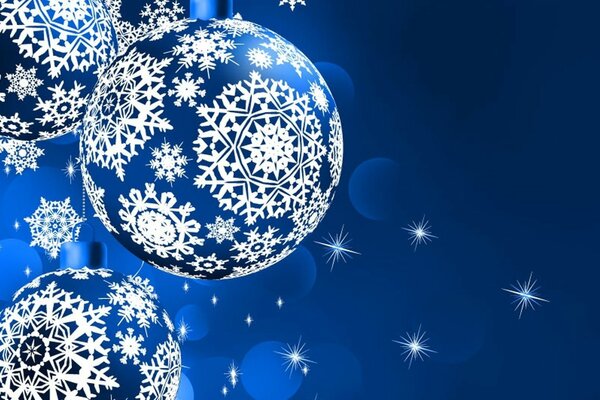 Blue Christmas balls with snowflakes