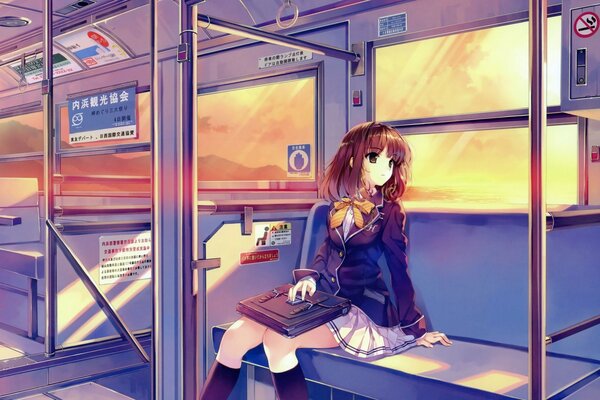 Anime girl alone in the car