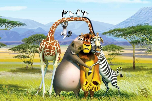 Cartoon Madagaskar Helden in der Savanne