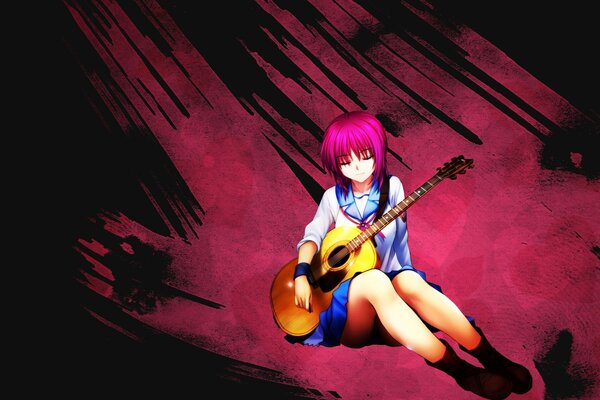 Anime Frau mit Gitarre im Rock