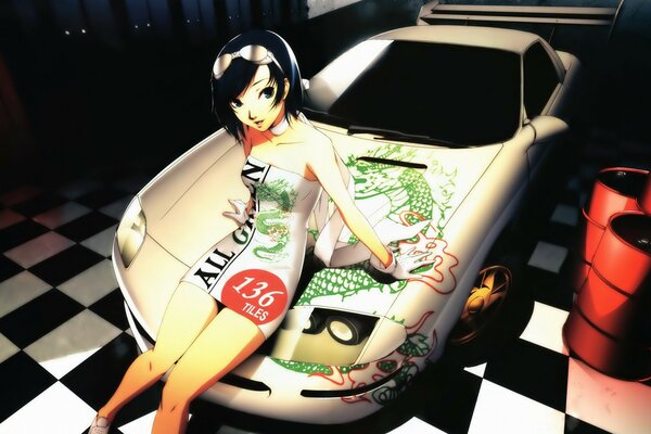 Anime femme sur la voiture peint