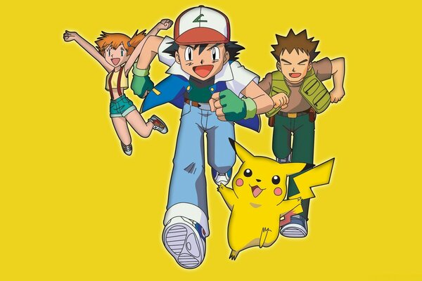 The Pikachu team runs on a yellow background