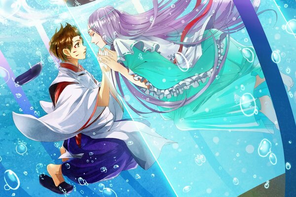 Illustration einer Frau im Anime-Wasser