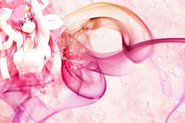 Anime girl on pink background