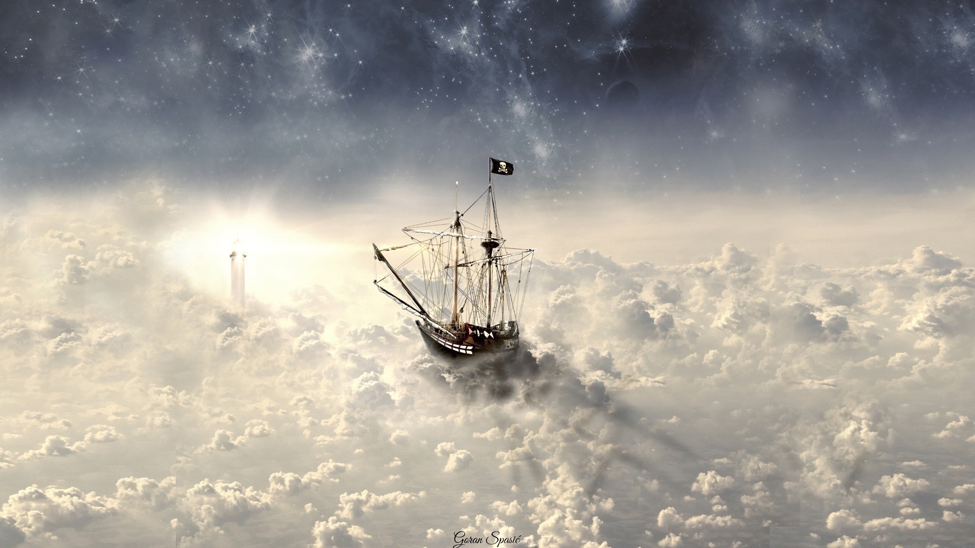 Над бездной неба. Корабль в облаках. Корабль в небе. Небесный корабль. Парусник в облаках.