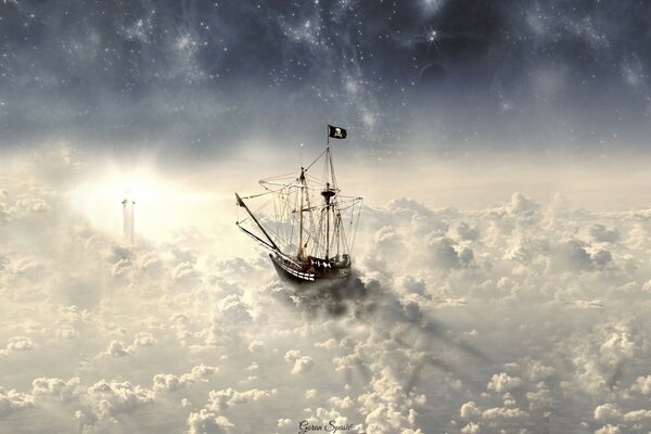 A ghost ship floating in the clouds