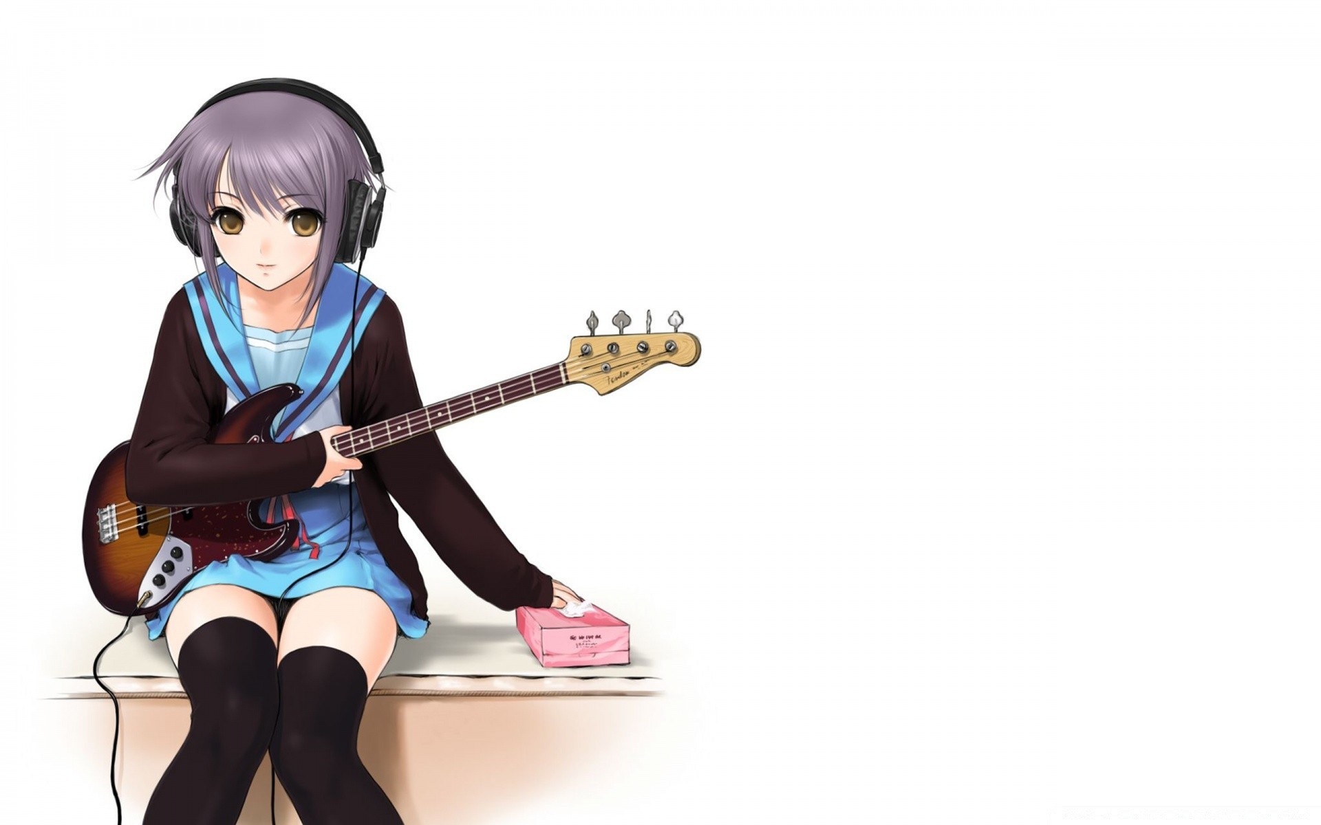 anime frau gitarre isoliert musik instrument junge