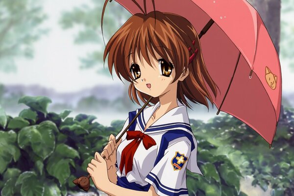 Anime menina sob o guarda-chuva