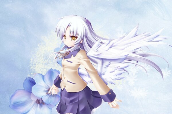 Anime ragazza e fiori blu