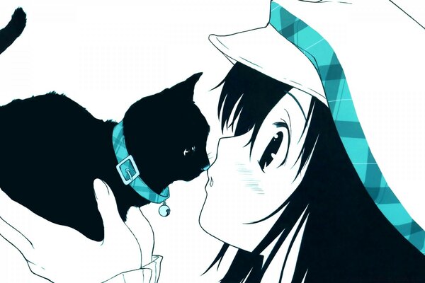 Anime gato e menina. Doce e gentil 