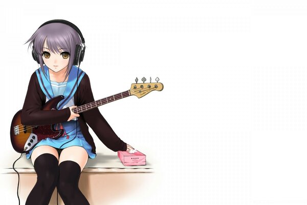 Anime chica tocando la guitarra electrónica